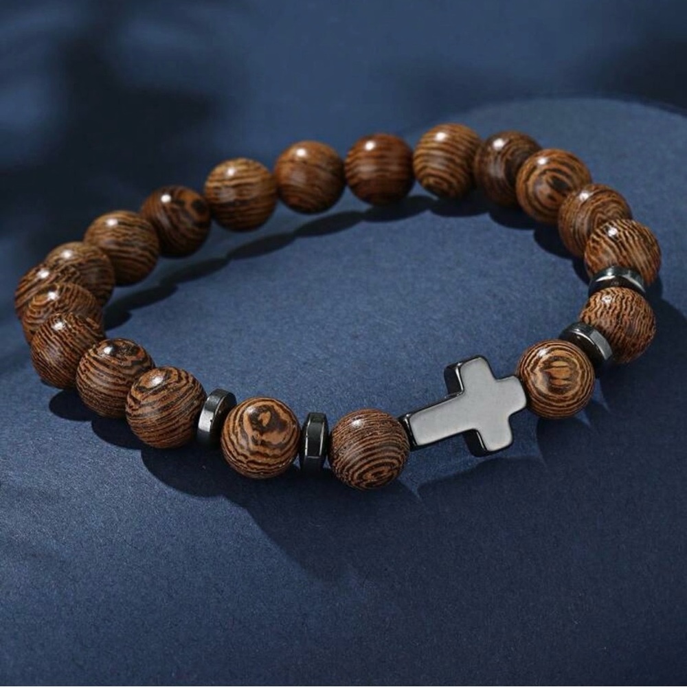 Cross Beaded Brown and Black Bracelet, Men’s, Unisex